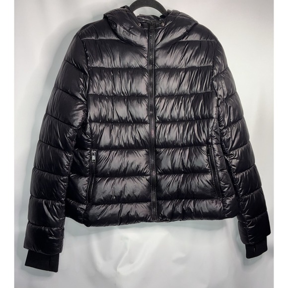 Zara Jackets & Blazers - Zara Jacket Shiny Puffer Quilted Women's XL Hooded Snap Buttons Full Zip Pockets
